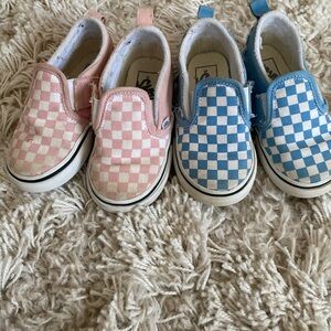 Vans Kids Pink and Blue Checkered Slip-On Sneakers